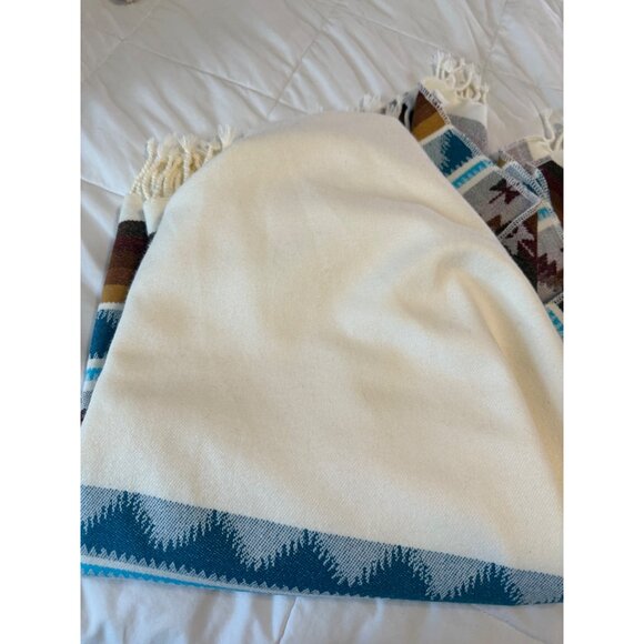Vtg Ecuadorian Wool Cape Poncho wrap Southwest Aztec Fringe Hem festival Os htf - Picture 8 of 9